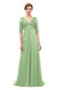 ColsBM Harper Sage Green Bridesmaid Dresses Half Backless Elbow Length Sleeve Mature Sweep Train A-line V-neck