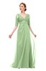 ColsBM Harper Sage Green Bridesmaid Dresses Half Backless Elbow Length Sleeve Mature Sweep Train A-line V-neck