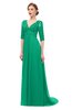 ColsBM Harper Sea Green Bridesmaid Dresses Half Backless Elbow Length Sleeve Mature Sweep Train A-line V-neck