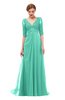 ColsBM Harper Seafoam Green Bridesmaid Dresses Half Backless Elbow Length Sleeve Mature Sweep Train A-line V-neck