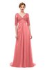 ColsBM Harper Shell Pink Bridesmaid Dresses Half Backless Elbow Length Sleeve Mature Sweep Train A-line V-neck