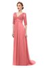 ColsBM Harper Shell Pink Bridesmaid Dresses Half Backless Elbow Length Sleeve Mature Sweep Train A-line V-neck