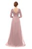 ColsBM Harper Silver Pink Bridesmaid Dresses Half Backless Elbow Length Sleeve Mature Sweep Train A-line V-neck
