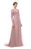 ColsBM Harper Silver Pink Bridesmaid Dresses Half Backless Elbow Length Sleeve Mature Sweep Train A-line V-neck