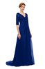 ColsBM Harper Sodalite Blue Bridesmaid Dresses Half Backless Elbow Length Sleeve Mature Sweep Train A-line V-neck