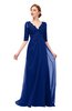 ColsBM Harper Sodalite Blue Bridesmaid Dresses Half Backless Elbow Length Sleeve Mature Sweep Train A-line V-neck