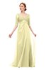 ColsBM Harper Soft Yellow Bridesmaid Dresses Half Backless Elbow Length Sleeve Mature Sweep Train A-line V-neck
