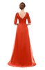 ColsBM Harper Tangerine Tango Bridesmaid Dresses Half Backless Elbow Length Sleeve Mature Sweep Train A-line V-neck