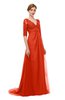 ColsBM Harper Tangerine Tango Bridesmaid Dresses Half Backless Elbow Length Sleeve Mature Sweep Train A-line V-neck