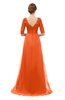 ColsBM Harper Tangerine Bridesmaid Dresses Half Backless Elbow Length Sleeve Mature Sweep Train A-line V-neck