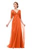 ColsBM Harper Tangerine Bridesmaid Dresses Half Backless Elbow Length Sleeve Mature Sweep Train A-line V-neck
