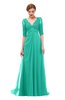 ColsBM Harper Viridian Green Bridesmaid Dresses Half Backless Elbow Length Sleeve Mature Sweep Train A-line V-neck