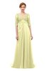 ColsBM Harper Wax Yellow Bridesmaid Dresses Half Backless Elbow Length Sleeve Mature Sweep Train A-line V-neck