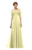 ColsBM Harper Wax Yellow Bridesmaid Dresses Half Backless Elbow Length Sleeve Mature Sweep Train A-line V-neck