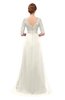 ColsBM Harper Whisper White Bridesmaid Dresses Half Backless Elbow Length Sleeve Mature Sweep Train A-line V-neck