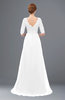 ColsBM Harper White Bridesmaid Dresses Half Backless Elbow Length Sleeve Mature Sweep Train A-line V-neck