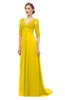 ColsBM Harper Yellow Bridesmaid Dresses Half Backless Elbow Length Sleeve Mature Sweep Train A-line V-neck