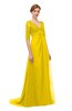 ColsBM Harper Yellow Bridesmaid Dresses Half Backless Elbow Length Sleeve Mature Sweep Train A-line V-neck