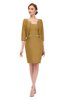 ColsBM Demi Honey Mustard Bridesmaid Dresses Knee Length Elegant Strapless Half Length Sleeve Sash Sheath