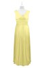 ColsBM Miya Pastel Yellow Plus Size Bridesmaid Dresses Mature Sleeveless V-neck Backless Floor Length Ruching