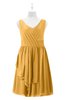 ColsBM Mariyah Golden Cream Plus Size Bridesmaid Dresses Romantic Sheath Tea Length Sleeveless Pick up V-neck