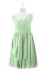 ColsBM Mariyah Light Green Plus Size Bridesmaid Dresses Romantic Sheath Tea Length Sleeveless Pick up V-neck