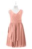 ColsBM Mariyah Peach Plus Size Bridesmaid Dresses Romantic Sheath Tea Length Sleeveless Pick up V-neck