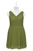 ColsBM Vienna Olive Green Plus Size Bridesmaid Dresses V-neck Casual Knee Length Zip up Sleeveless Sequin