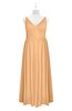 ColsBM Tinley Apricot Plus Size Bridesmaid Dresses A-line V-neck Brush Train Sleeveless Sexy Zipper