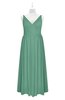 ColsBM Tinley Beryl Green Plus Size Bridesmaid Dresses A-line V-neck Brush Train Sleeveless Sexy Zipper