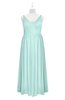 ColsBM Tinley Blue Glass Plus Size Bridesmaid Dresses A-line V-neck Brush Train Sleeveless Sexy Zipper
