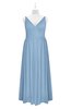 ColsBM Tinley Dusty Blue Plus Size Bridesmaid Dresses A-line V-neck Brush Train Sleeveless Sexy Zipper