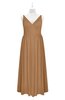 ColsBM Tinley Light Brown Plus Size Bridesmaid Dresses A-line V-neck Brush Train Sleeveless Sexy Zipper