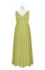 ColsBM Tinley Linden Green Plus Size Bridesmaid Dresses A-line V-neck Brush Train Sleeveless Sexy Zipper