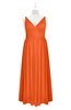 ColsBM Tinley Tangerine Plus Size Bridesmaid Dresses A-line V-neck Brush Train Sleeveless Sexy Zipper
