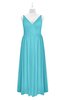 ColsBM Tinley Turquoise Plus Size Bridesmaid Dresses A-line V-neck Brush Train Sleeveless Sexy Zipper