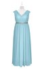 ColsBM Simone Aqua Plus Size Bridesmaid Dresses Pleated Sleeveless Elegant A-line V-neck Floor Length