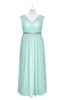 ColsBM Simone Blue Glass Plus Size Bridesmaid Dresses Pleated Sleeveless Elegant A-line V-neck Floor Length