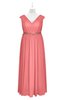 ColsBM Simone Coral Plus Size Bridesmaid Dresses Pleated Sleeveless Elegant A-line V-neck Floor Length