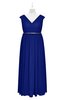 ColsBM Simone Electric Blue Plus Size Bridesmaid Dresses Pleated Sleeveless Elegant A-line V-neck Floor Length