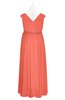 ColsBM Simone Fusion Coral Plus Size Bridesmaid Dresses Pleated Sleeveless Elegant A-line V-neck Floor Length