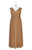 ColsBM Simone Light Brown Plus Size Bridesmaid Dresses Pleated Sleeveless Elegant A-line V-neck Floor Length