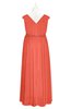 ColsBM Simone Living Coral Plus Size Bridesmaid Dresses Pleated Sleeveless Elegant A-line V-neck Floor Length
