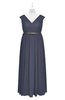 ColsBM Simone Nightshadow Blue Plus Size Bridesmaid Dresses Pleated Sleeveless Elegant A-line V-neck Floor Length