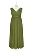 ColsBM Simone Olive Green Plus Size Bridesmaid Dresses Pleated Sleeveless Elegant A-line V-neck Floor Length