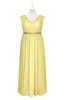 ColsBM Simone Pastel Yellow Plus Size Bridesmaid Dresses Pleated Sleeveless Elegant A-line V-neck Floor Length
