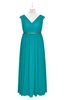 ColsBM Simone Peacock Blue Plus Size Bridesmaid Dresses Pleated Sleeveless Elegant A-line V-neck Floor Length