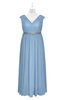 ColsBM Simone Sky Blue Plus Size Bridesmaid Dresses Pleated Sleeveless Elegant A-line V-neck Floor Length