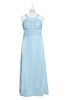 ColsBM Nathalia Ice Blue Plus Size Bridesmaid Dresses A-line Floor Length Ruching Zip up Mature Jewel