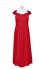 ColsBM Oakley Red Plus Size Bridesmaid Dresses A-line Modern Floor Length Zip up Appliques Short Sleeve
